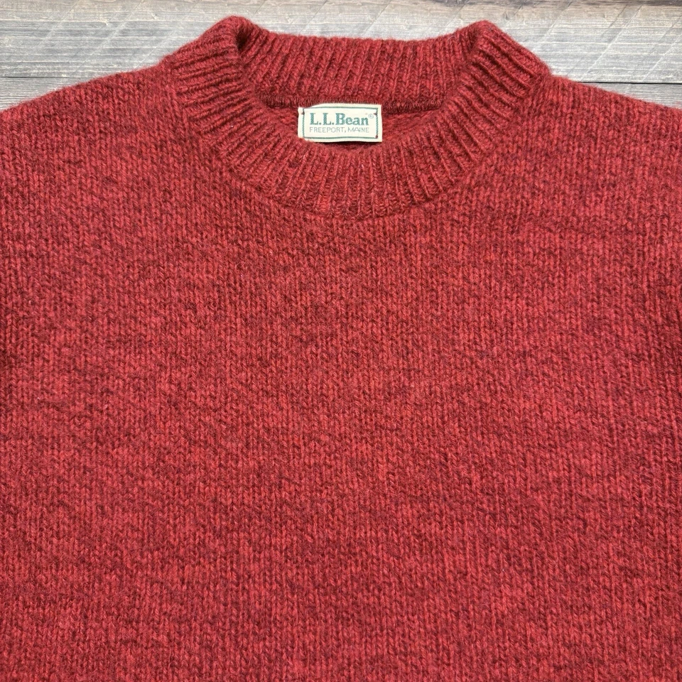 Suéter De Colección LL Bean Ragg Lana Para Hombres Grande Cuello Redondo Pullover Rojo Hecho en EE. UU. Foto 4 de 4
