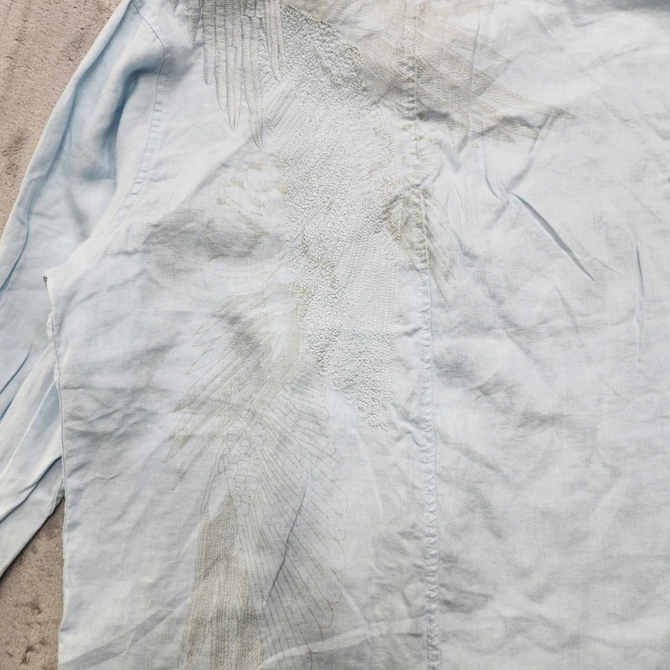 Camisa INC International Concepts Para Hombre XL Azul Lino Bordado Alas Verano Foto 4 de 4