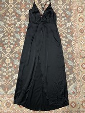 ASOS Black Satin Midi/Maxi Slip Dress Strappy Dark Feminine 90s Front Slit