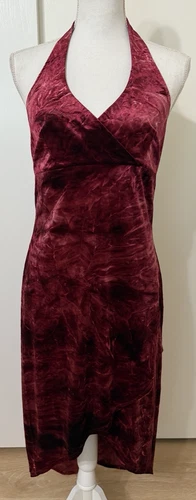 Y2K Burgundy Crushed Velvet Dress SZ LRG Halter Witchy Vamp Whimsigoth Rampage