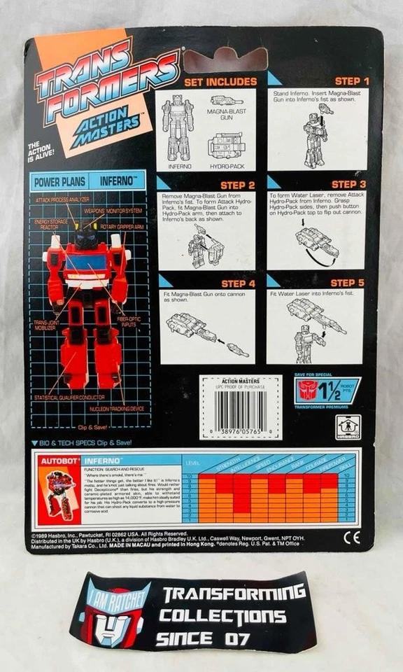 Transformers Original G1 1989 Action Masters Inferno w/ Hydro-Pack MOSC - Image 2 of 2