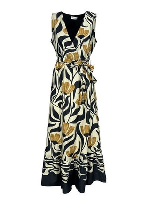 WHITE WISE Baumwollkleid Schwarz/Burro/Beige WW30702 Ärmellos MADE IN ITALY