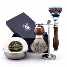 Haryali 5pcs Maroon Antique Shaving Kit With Badger Shaving Brush 5 Edge Razor
