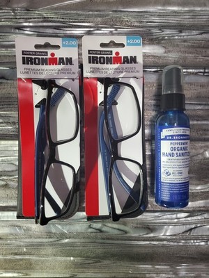 Foster Grant Ironman 2  blk/blu Reading Glasses  both  +2.00  + $5 FREE Org Sntz
