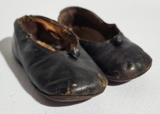 Vintage Black Leather Girl Toddler Shoe Slippers with Rhinestone Button Size 3