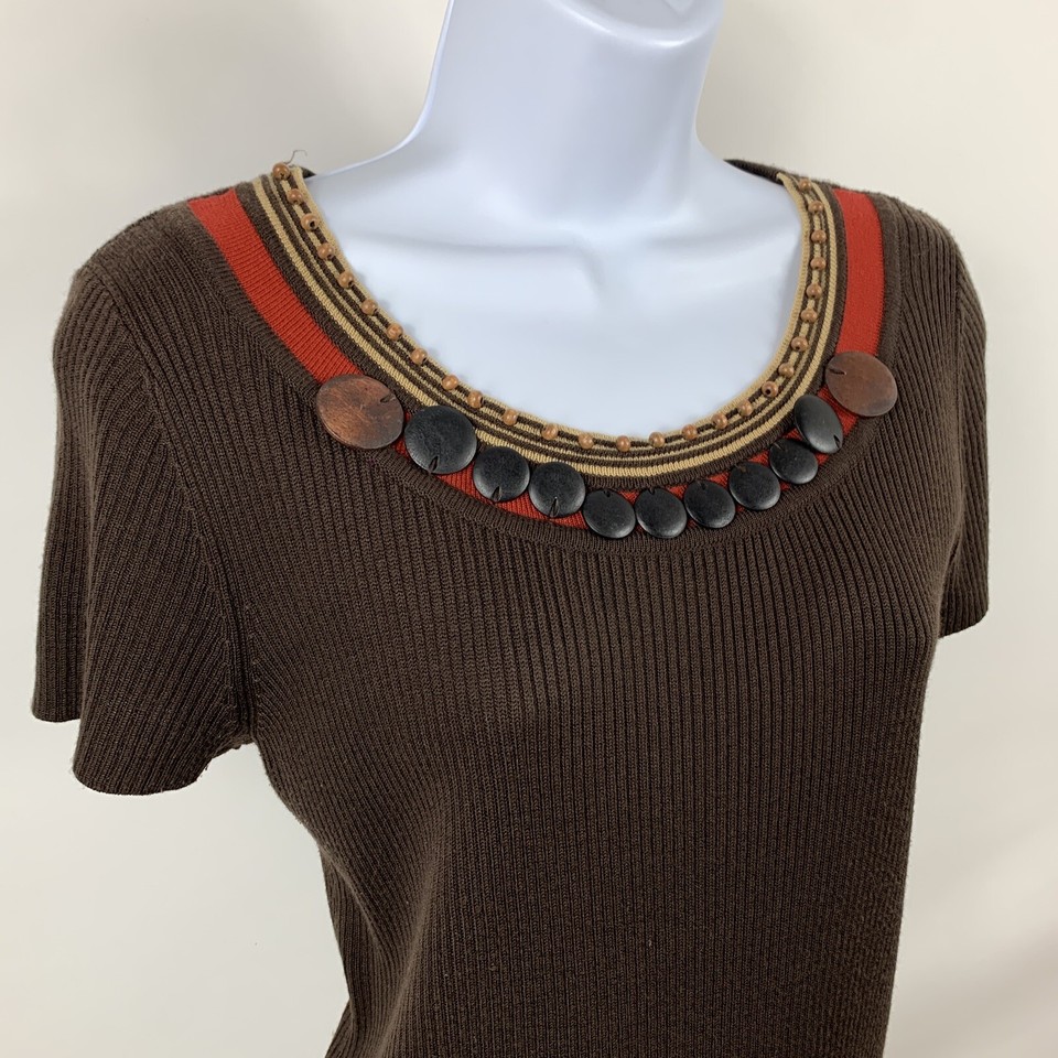 Requirements Sweater Women's Size Medium Beaded Short Sleeve Round Neck