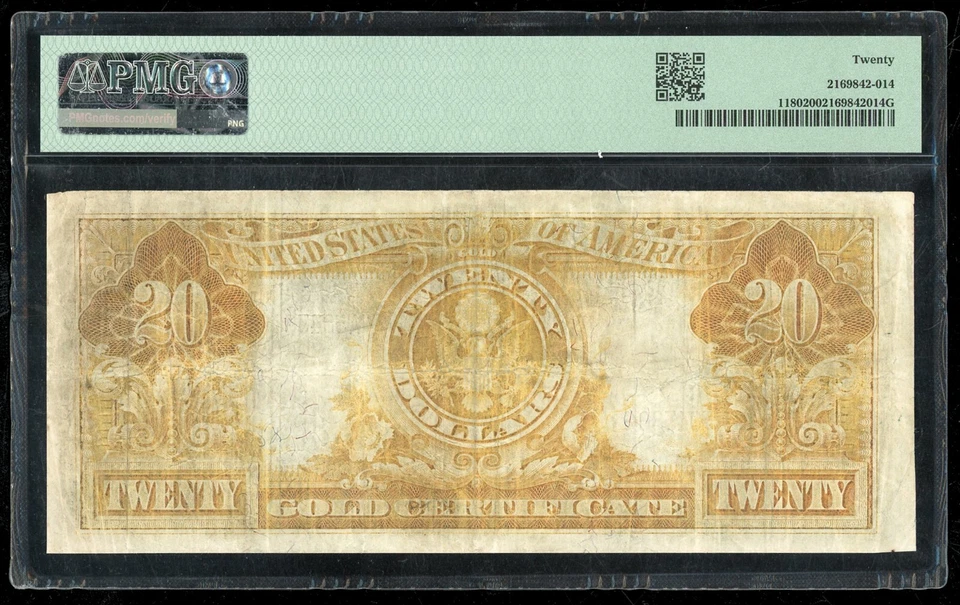 1905 $20 Technicolor Gold Certificate Very Fine Graded PMG 20 Rare Note - Image 2 of 2