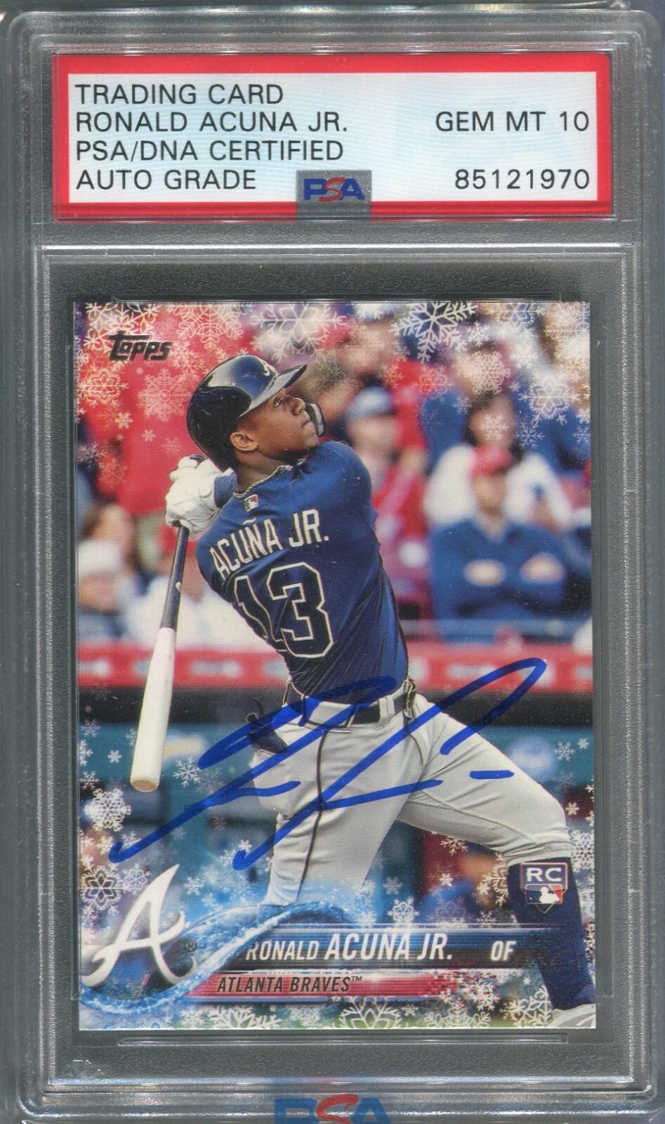 Ronald Acuna Jr PSA/DNA Gem Mt 10 Auto signed 2018 Topps Holiday Snowflake