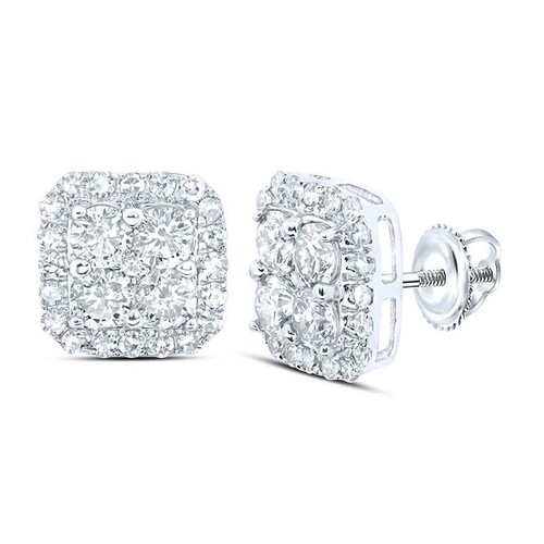 1CTW Real Diamond 10K Gold Round Square Screw Back Stud Earrings - 第 3/8 張圖片