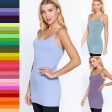 Small ~ Pack of 3 Cotton Slim Fitted Long Cami No Bra Tank Top Adjustable Straps