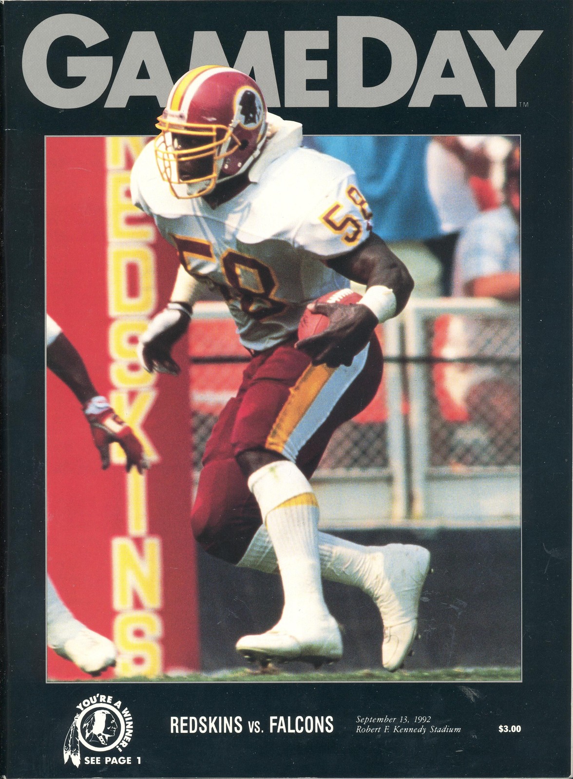 Washington Redskins Atlanta Falcons 9/13/92 NFL Game Program...Wilber ...