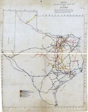 18" x 24" 1891 Map Of Texas Bissells Railway Junction Point