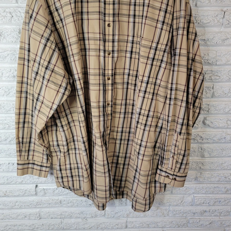 Roundtree Yorke Mens Shirt 3XLT Long Sleeve Wrinkle Free Lightweight Beige Plaid - Image 4 of 4