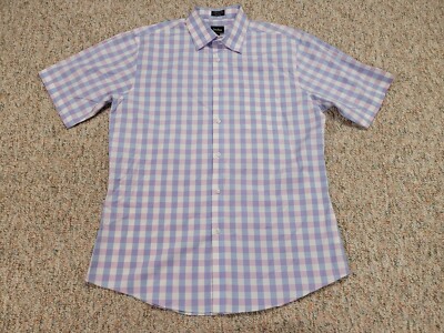 Neiman Marcus Shirt Mens Large Multi Gingham Check Short Sleeve Wrinkle Free