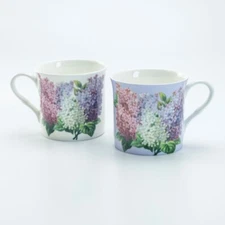 Gracie Bone China Blue and Purple Lilac Mugs 10-Ounce (Set Of 4)