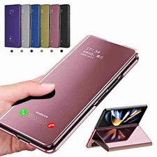 For Samsung Galaxy Z Fold 7/6/5/4/3 Magnetic Mirror Plating Stand Flip Hard Case