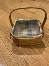 Longaberger Small square basket Combo plastic/fabric liner Signed dated 2001