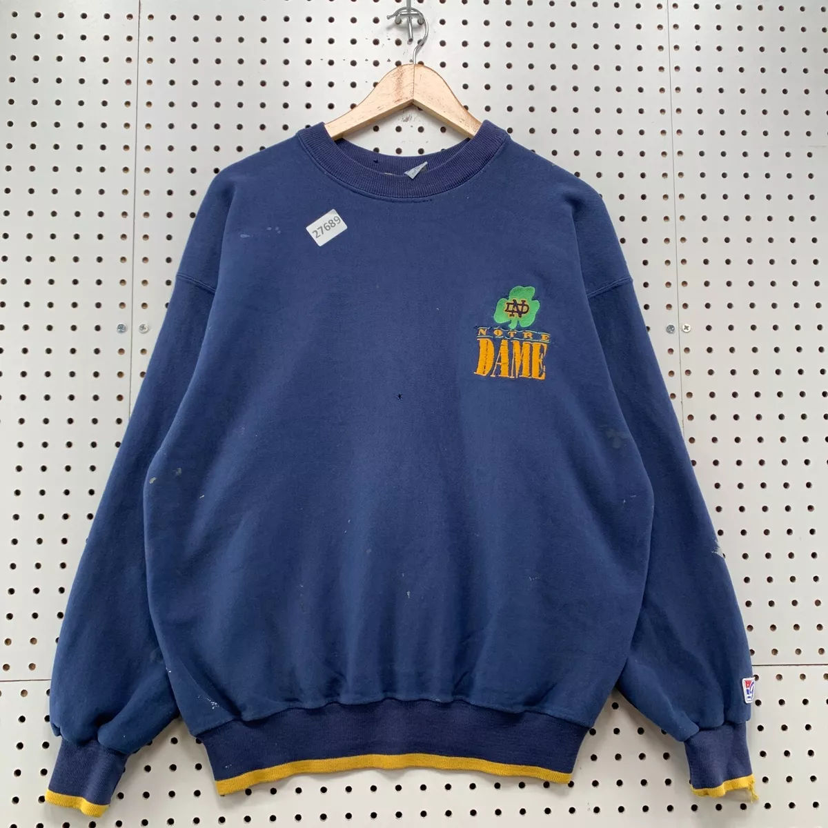 Vintage Notre Dame Crewneck Sweatshirt Embroidered Distressed Large 24X26