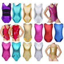 Girls Kids Ballet Dance Bodysuit Metallic Leotards Dancewear Ballerina Party UK