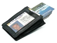 Black Genuine Leather Men's 20 Card Holder Front Pocket Wallet New