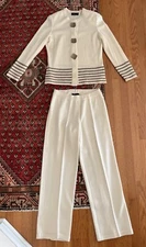 Elana By Tanner Pant Set wool rayon Santana knit stripe wooden buttons MEDIUM M