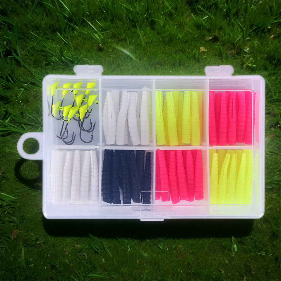 C Silicone Trout Fishing Gear Kit with Split Tail Grub Worms Shad Dart