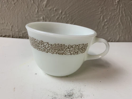 Pyrex Coffee Cup Mug Woodland Brown Pattern Corning Milk Glass