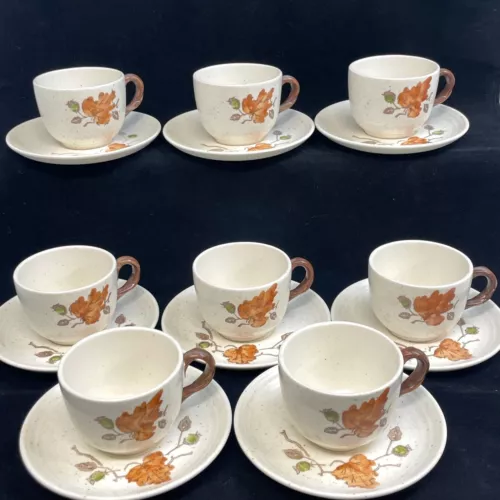 Vintage Metlox Poppytrail Woodland Gold Coffee Tea Cup Mugs 8 Piece Thanksgiving