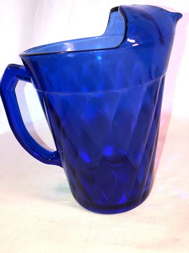 Blue Diamond Pattern Ic Lip Pitcher Depression Glass Mint