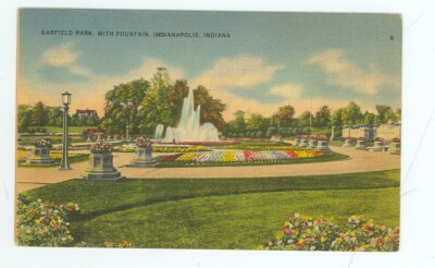 INDIANAPOLIS,INDIANA-GARFIELD PARK WITH FOUNTAIN-LINEN-#8-PM1945-(IN-END)