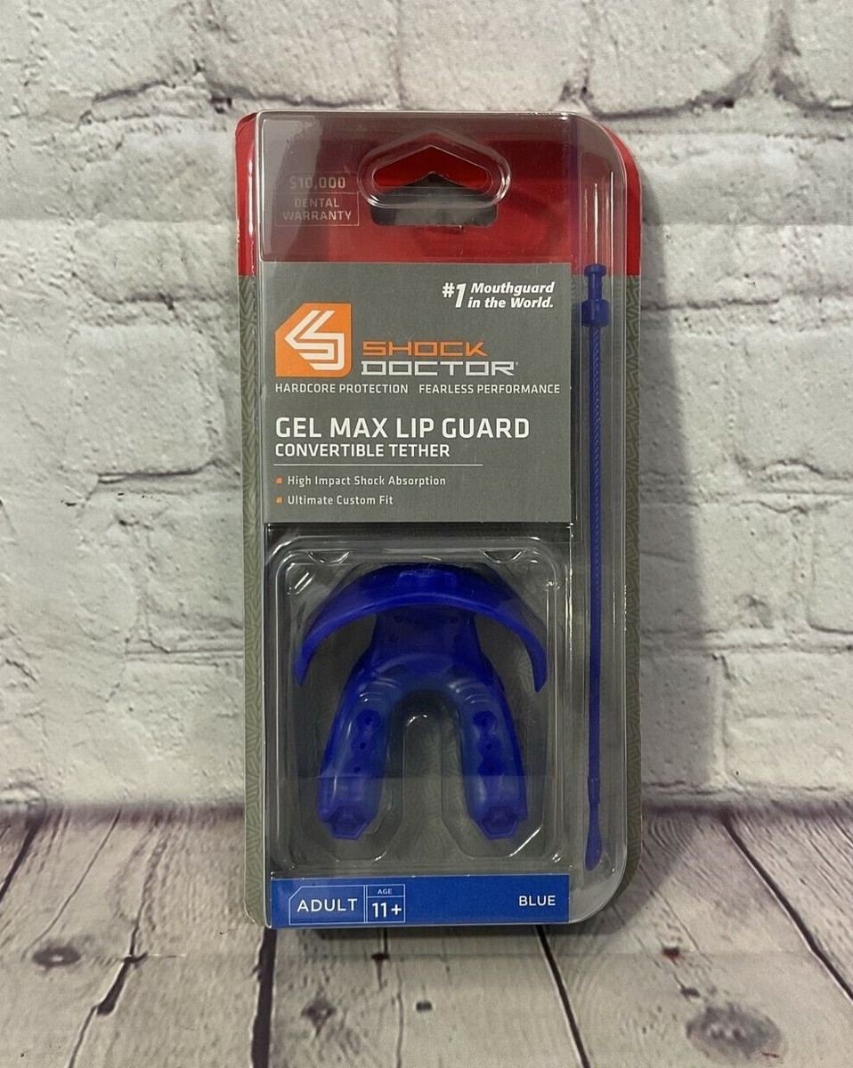 NEW Shock Doctor Adult 11+ Gel Max Mouth Guard With Convertible Tether Blue