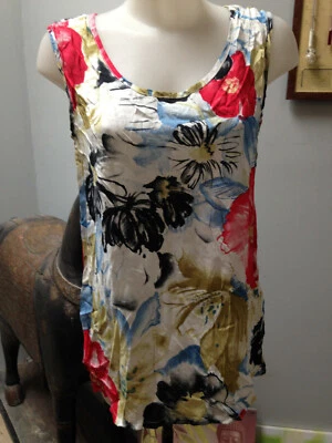 GINA G haut femme debardeur viscose blanc fleurs noir bleu Taille 40 - Photo 1/4