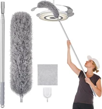 Feather Duster with 30-100" Extendable Pole for Ceiling Fan, Blinds, Furniture
