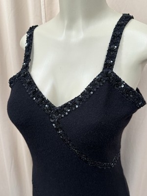 Vintage Vicki Soble 90s Black Beaded Slip Dress Sequin Cocktail Y2K
