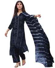 GoSriKi Women's Rayon Viscose Straight Bandhej Printed Kurta with Pant  Dupatta