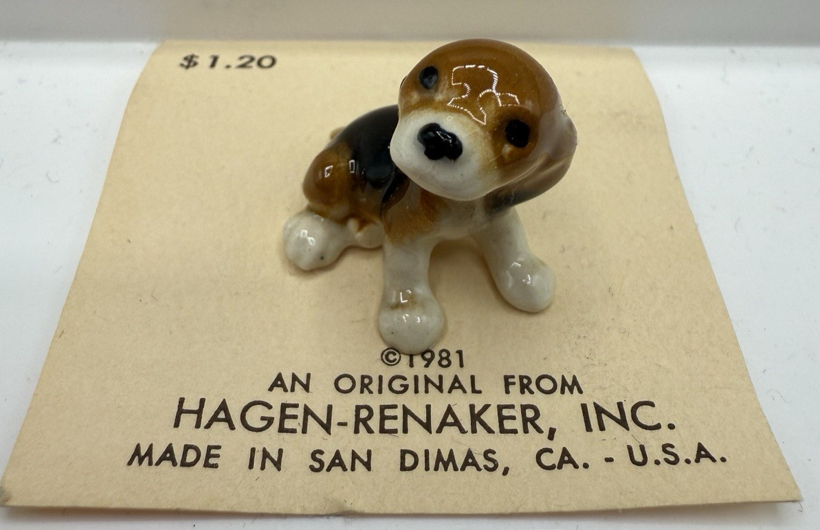 Vintage Hagen-Renaker Beagle Puppy Dog Miniature Figurine 1986 w/ Original Card