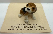 Vintage Hagen-Renaker Beagle Puppy Dog Miniature Figurine 1986 w/ Original Card