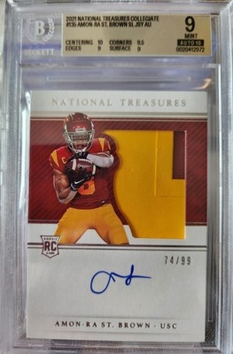 2021 National Treasures Collegiate Amon-Ra St Brown RC On Card Auto #/99 Goff WR
