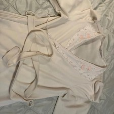 1980a Cream L KOMAR MADE IN USA Vintage Robe Tie Embroidered Flowers