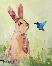 Sitting Rabbit Art PRINT Painting by Artist Jose Trujillo 16x20 Animal Portrait