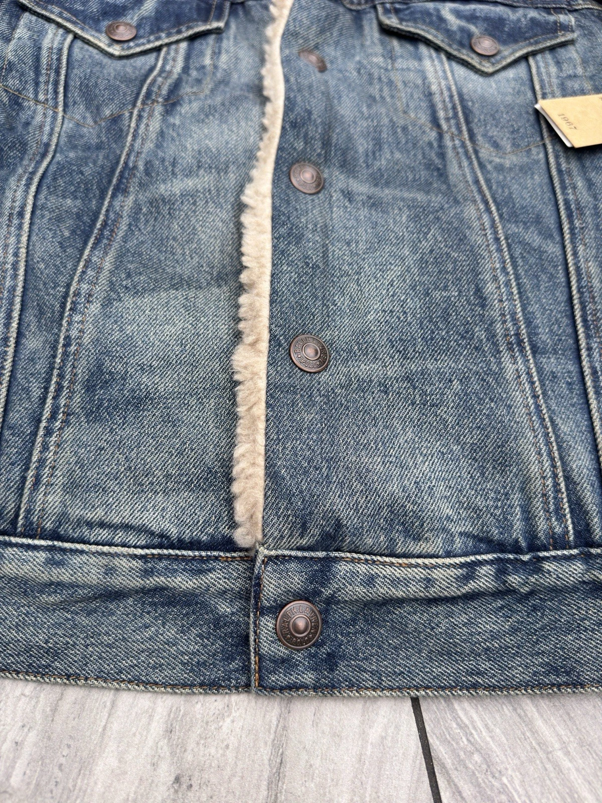 Polo Ralph Lauren Sherpa Fleece Lined Denim Trucker Jean Jacket Men’s Size L - product detail image 11
