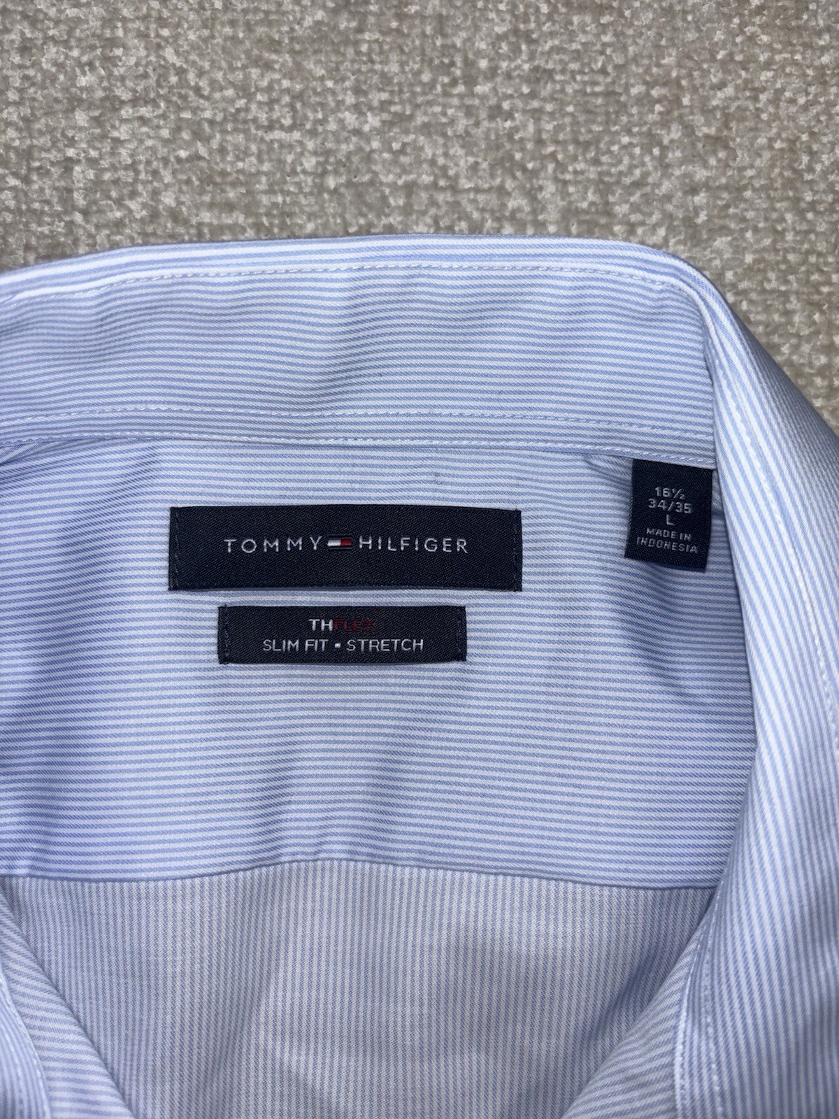 Tommy Hilfiger Mens Th Flex Slim Fit Dress Up Shirt Size Large / L Blue thumbnail 2