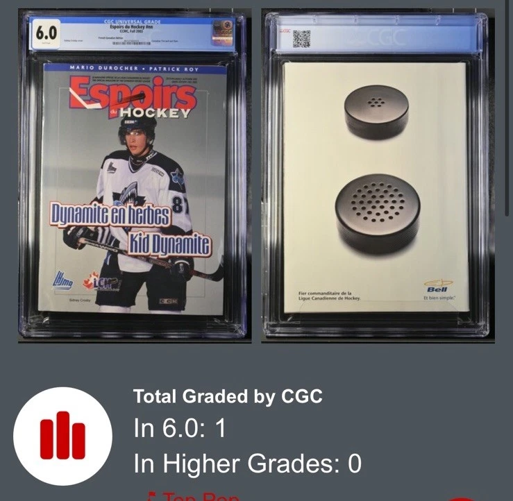 РЕДКАЯ ОБЛОЖКА ДЕБЮТАНТА СИДНИ КРОСБИ 2003 CANADA PENGUINS ESPOIRS DU HOCKEY CGC 6.0 - Изображение 3 из 3