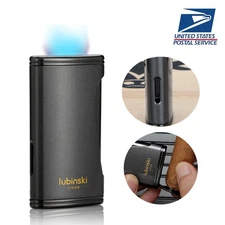 Lubinski Torch Cigar Lighter With Punch FanShaped Flame Metal Windproof Gray