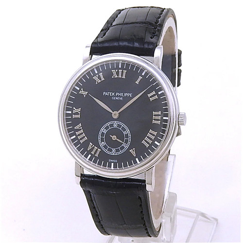 Patek Philippe Calatrava Platinum Black Leather Manual Black M...