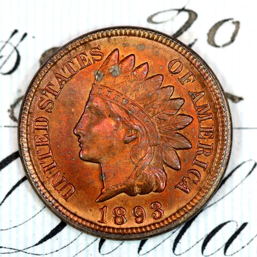 * 1893 * SOLID+ GEM BU MS INDIAN HEAD PENNY * FROM ORIGINAL COLLECTION