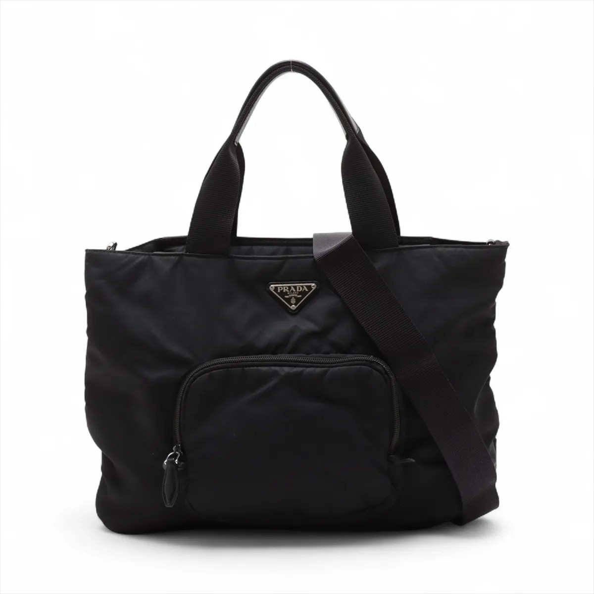 Prada Tessuto nylon x leather 2 Way Handbag Black 1BG360