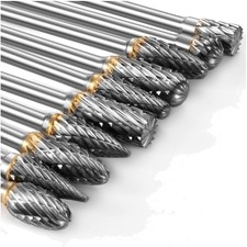 Set frese rotanti tungsteno inclusi 10 pz, Dremel, incisione, lucidatura, tag...