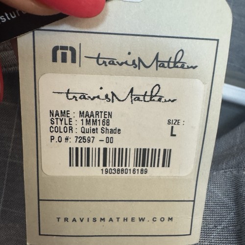 NWT Travis Mathew Short Sleeve Button Up Size L Quiet Shade Gray/white - Picture 6 of 12