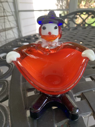 Vintage Murano Art Glass Hand Blown Clown Red Bowl Trinket Dish Candy Dish